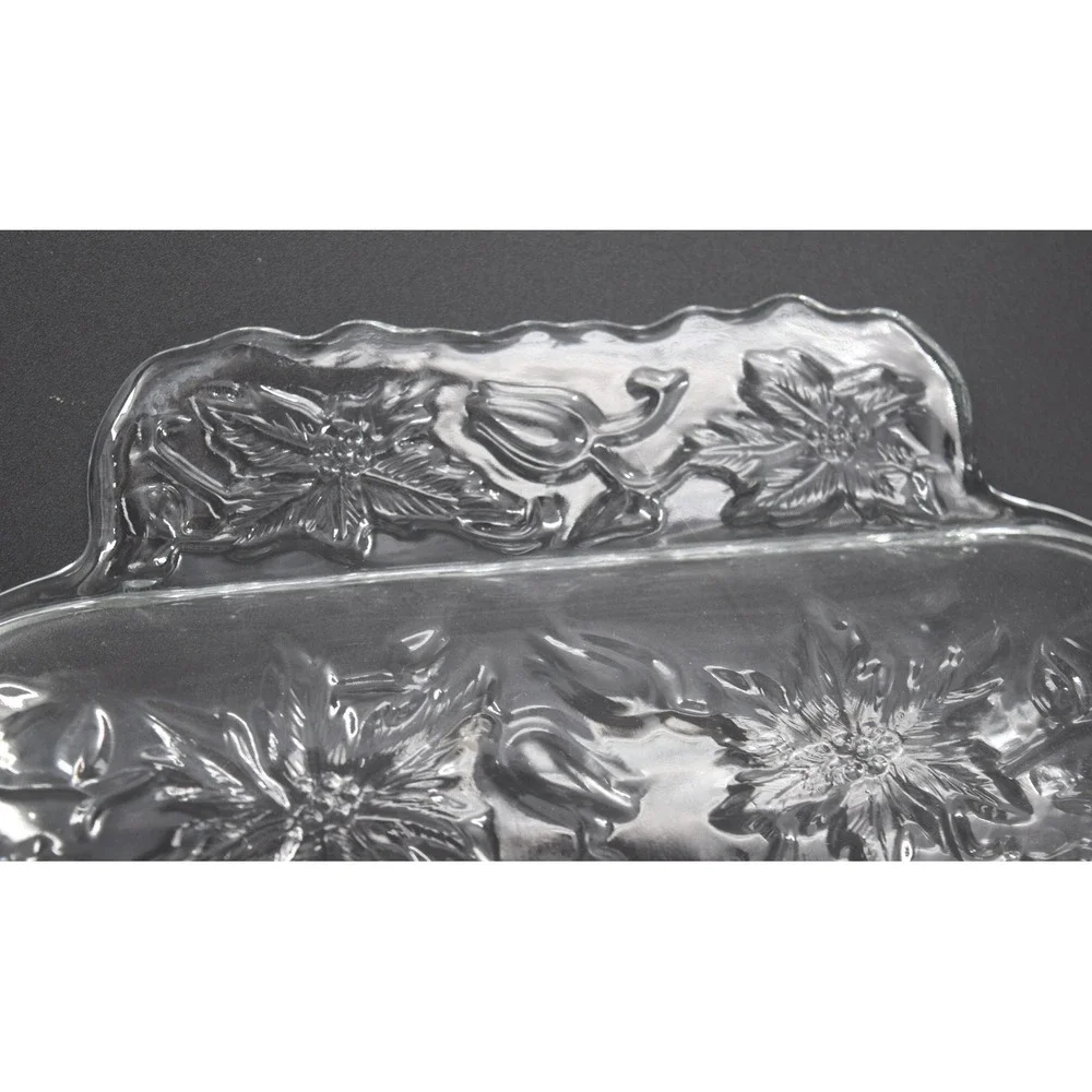 Vintage Relish Dish Unisex OS Clear Excellent Poinsettia Divided Glass Tray
